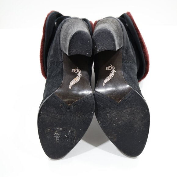 UGG Layna Black Nubuck Leather Foldover 3.5" Block Heel Winter Boots - 7 - Picture 7 of 7